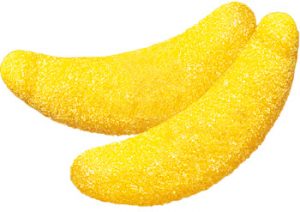 סוכריית גומי בטעם ובצורת בננה מצופה סוכר מתוק